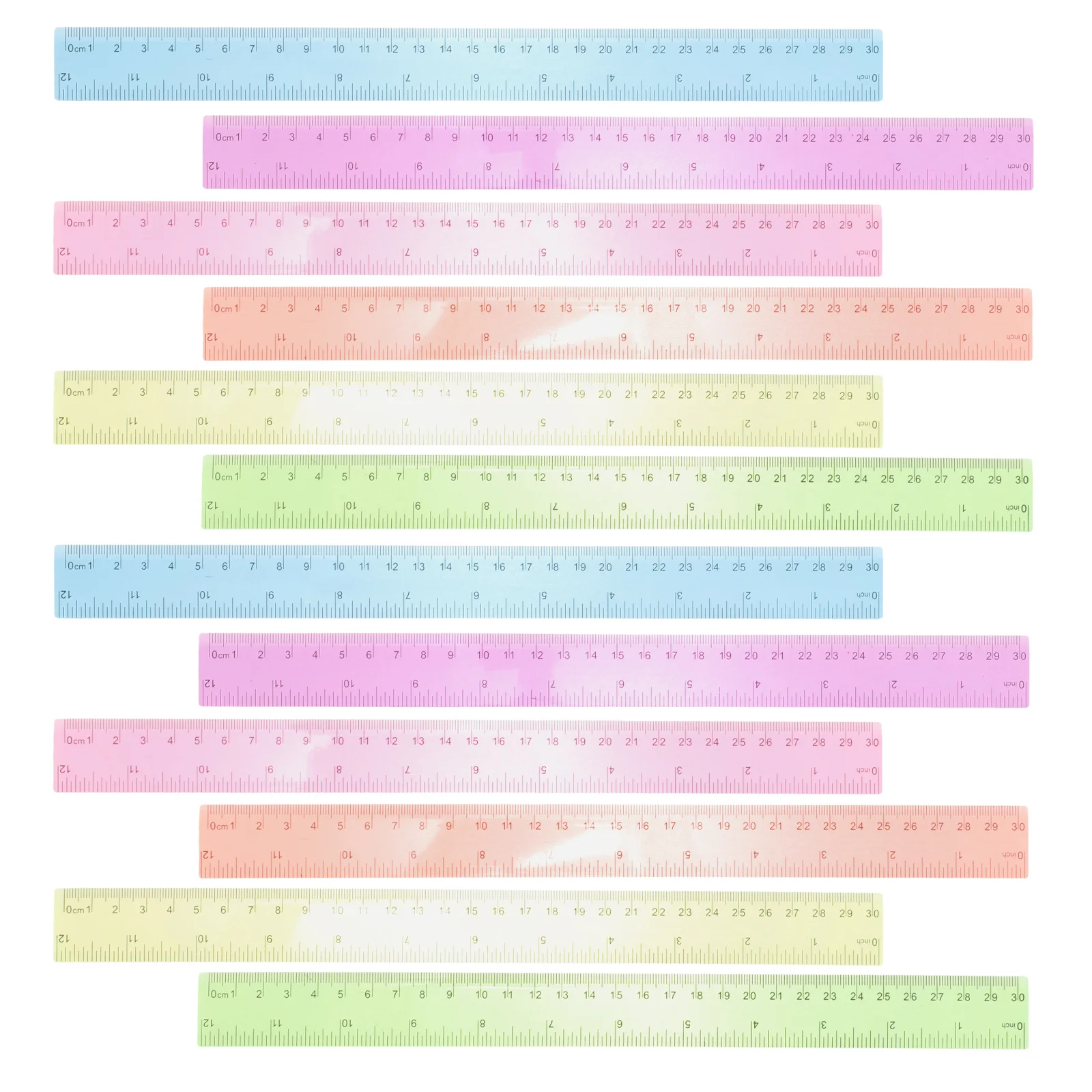 12 قطعة مساطر بلاستيكية شفافة ملونة مساطر قياس واضحة للطلاب الفصول الدراسية المنزل مكتب المدرسة بوصة