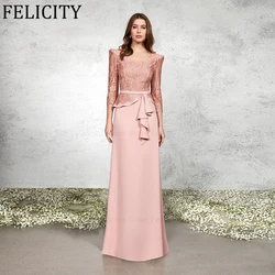 FELICITY Elegant Mother of the Bride Dresses 2024 Sheath V-Neck Wedding Guest Dresses Lace 3/4 Sleeve Floor-Length Evening Gowns