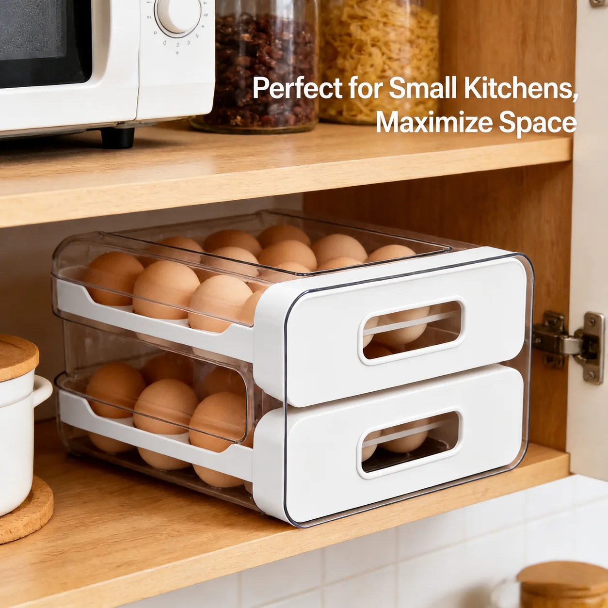 2-Layer Drawer Type Egg Storage Box, 40 Grid Large Capacity Refrigerator Egg Organizer, Clear Plastic Egg Holder for Kitchen