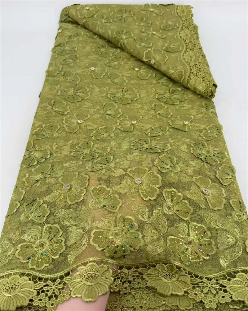 

African Guipure Cord Lace Fabric With Rhinestone 2026 High Quality Water Soluble Lace Nigerian Party Dress Sewing
