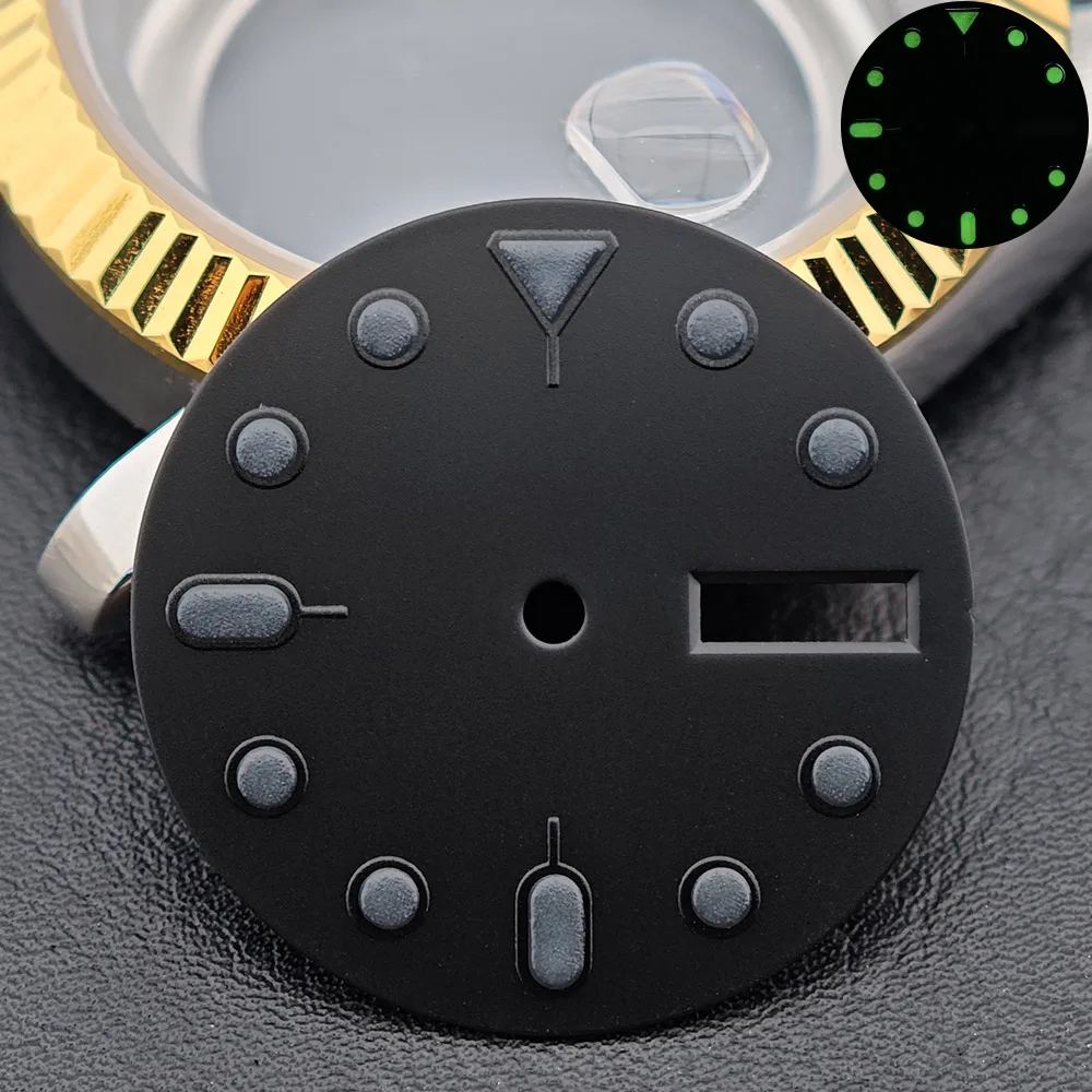 قطر قرص 28.5 ملم حركة NH36 قرص مضيء مع ملحقات ساعة تقويم مزدوج قرص قابل للتخصيص شعار DIY