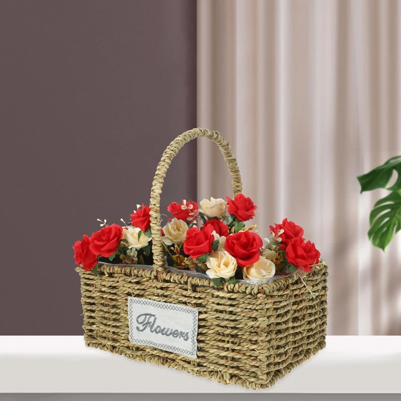 ABRE-Decorative Basket Grocery Basket Decorative Pot Desktop Basket To Weave Storage Basket Desktop Square Manual Basket