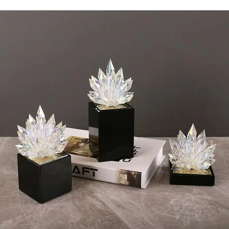 

Transparent Crystal Flower Artwork Ornaments Desk Decoration Black Crystal Base Flower Sculpture Crafts Room Aesthetics Decor