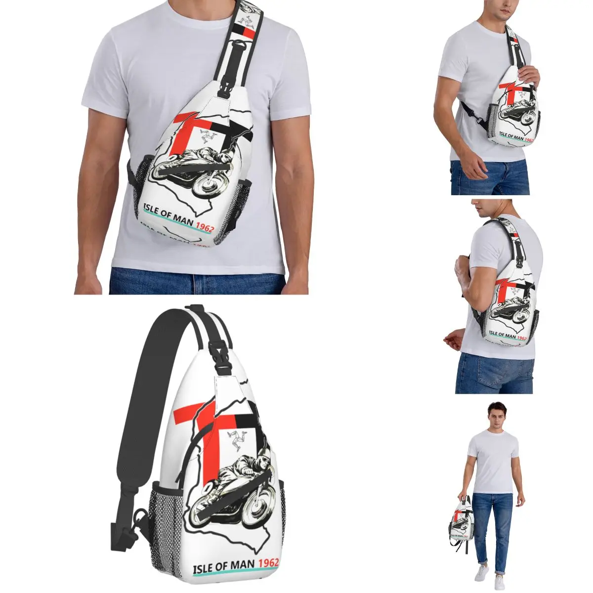 Isle Of Man TT Sling Bag Chest Crossbody Shoulder Sling Backpack Hiking Travel Daypacks Road Racing Motorcycle Pattern Satchel