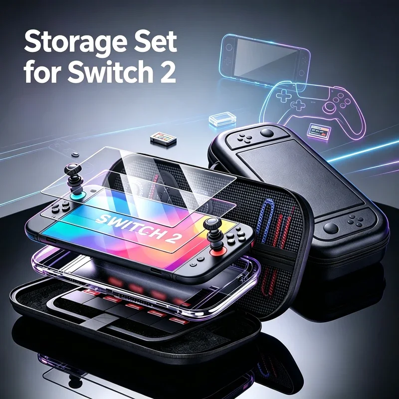 Accessories Bundle for Switch 2, Portable Hard Carrying Case with Protective Skin , 2 Screen Protector, 4 Thumb Grips