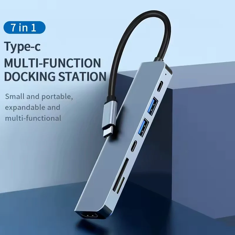 

7-in-1 USB C Docking Station Hub Thunderbolt3 to 4K@30Hz HDMI-compatible2.0 PD100W Power USB2.0 USB3.0 SD/TF Card Reader Adapter