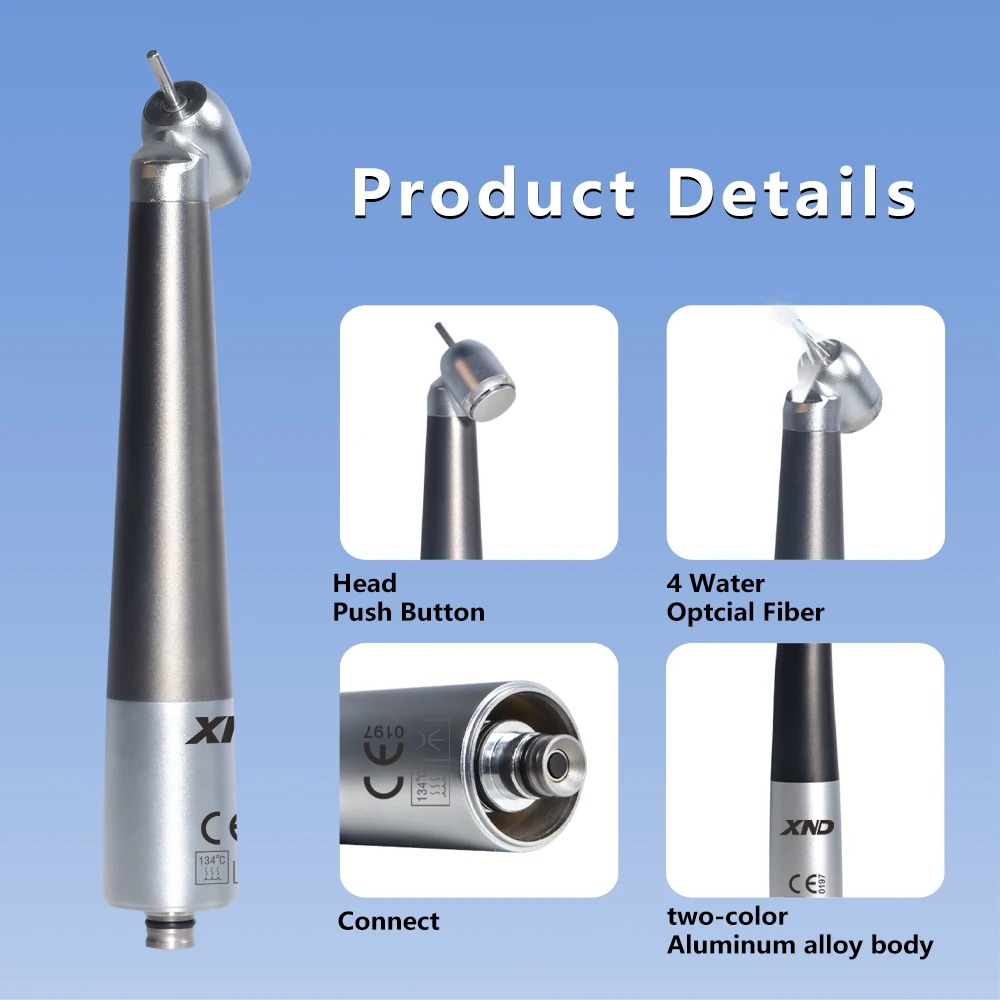 XND 45 Degree Dental High Speed Handpiece with Fiber Optic Air Turbine for Impacted Teeth Remove Compatible with NSK Coupling