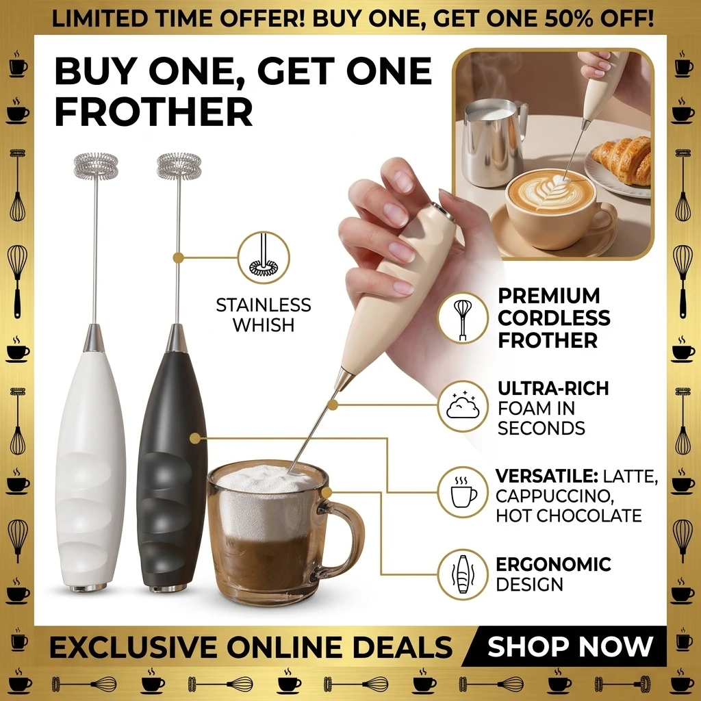 Wireless Electric Milk Frother Battery-Powered Handheld Foamer Coffee Cream Soup Peanut Butter Egg Whisking Baking Accessories