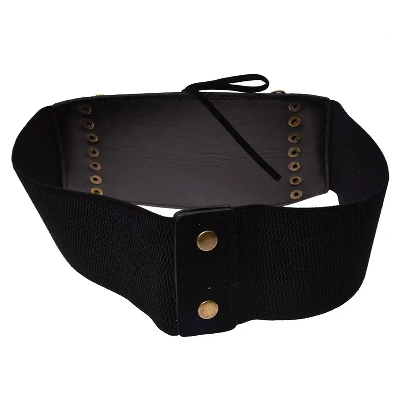 Women\'s Rivet Elastic Buckle Wide Waist Belt Waistband (Black)