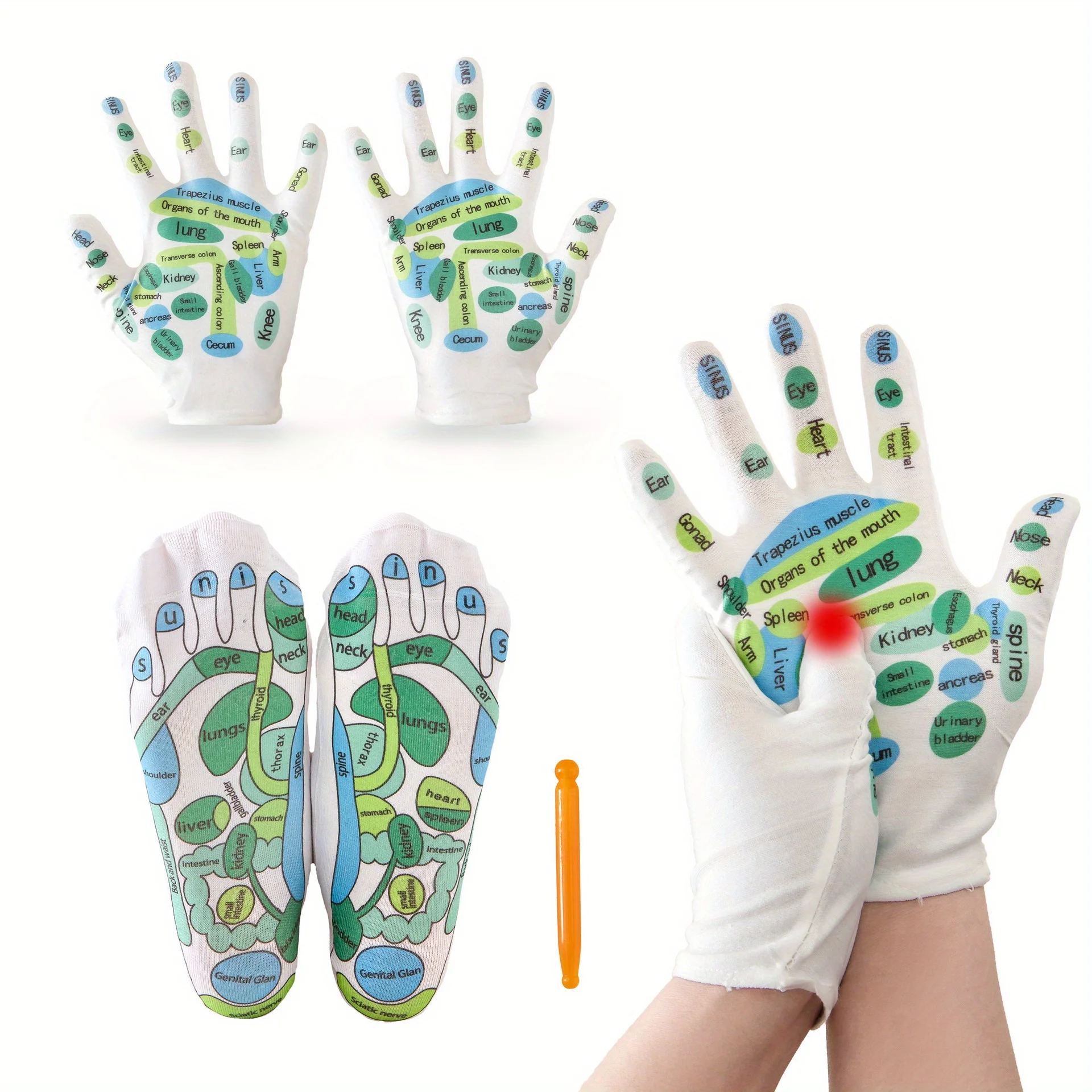 2 Pcs Acupressure Set,Gentle Pressure Therapy,Soothing Reflexology Socks and Gloves Set,Enhance Blood Circulation,Foot Massag