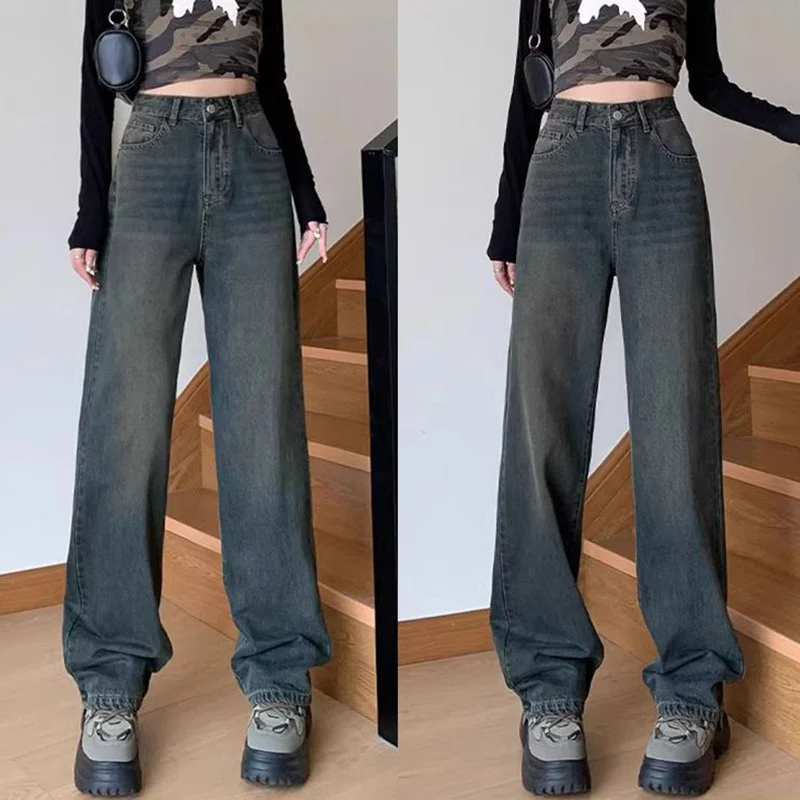 

Женские тонкие прямые джинсы с высокой талией для девочек, классические винтажные однотонные мешковатые джинсовые брюки, новые женские модные повседневные брюки