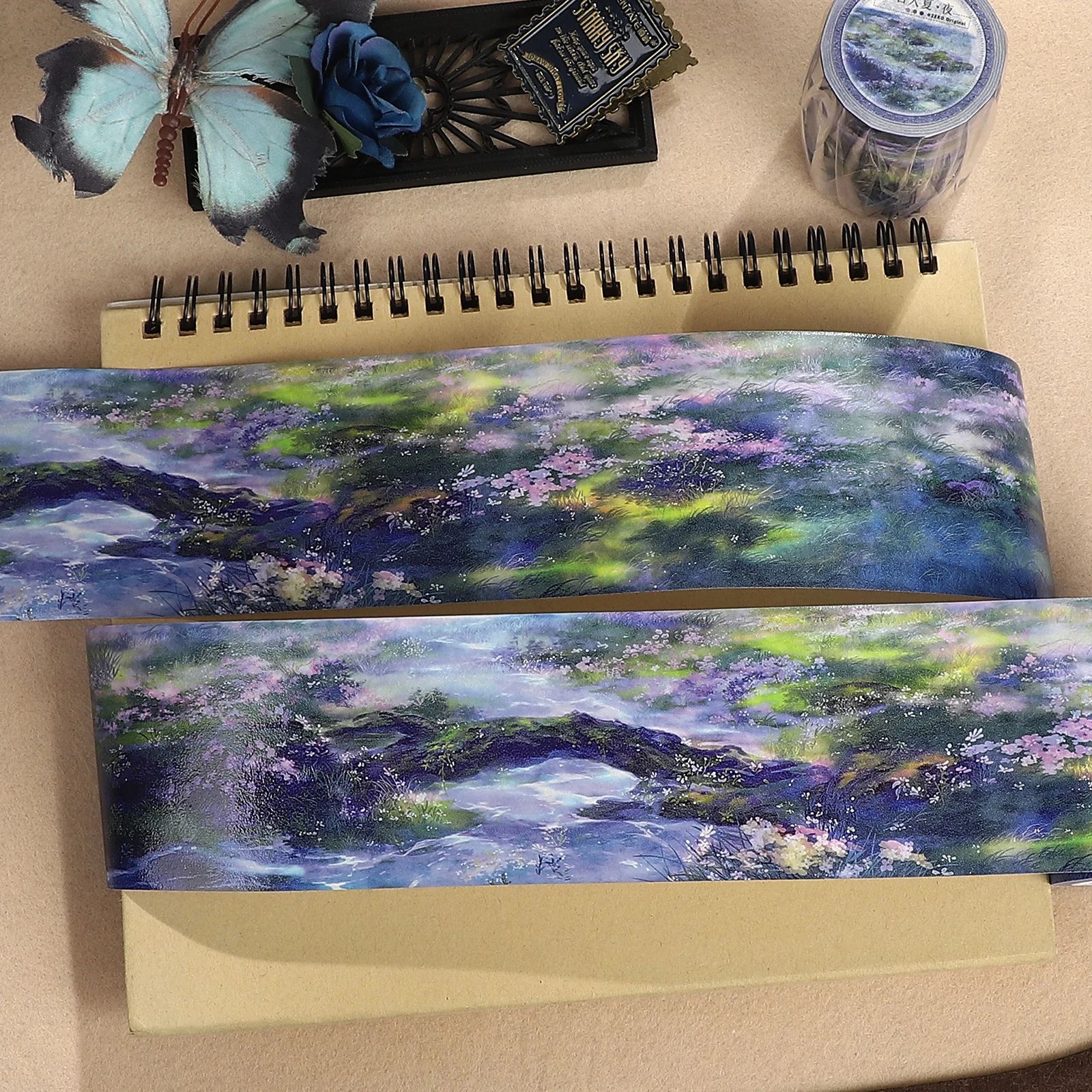 60mm*5m Vintage Summer Flower River Landscape Washi Tape Creative DIY Journal Material Collage Scrapbooking Stationery