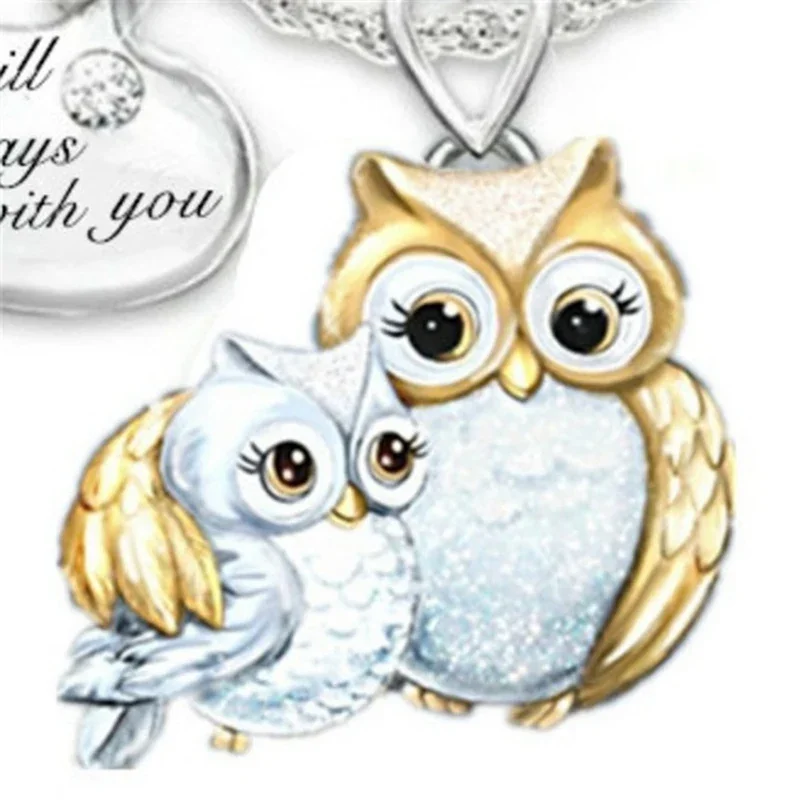 I Will Always Be with You Necklace for Women Family Owl Pendant Necklace Mother and Kids Accessory Statement Jewelry Gift