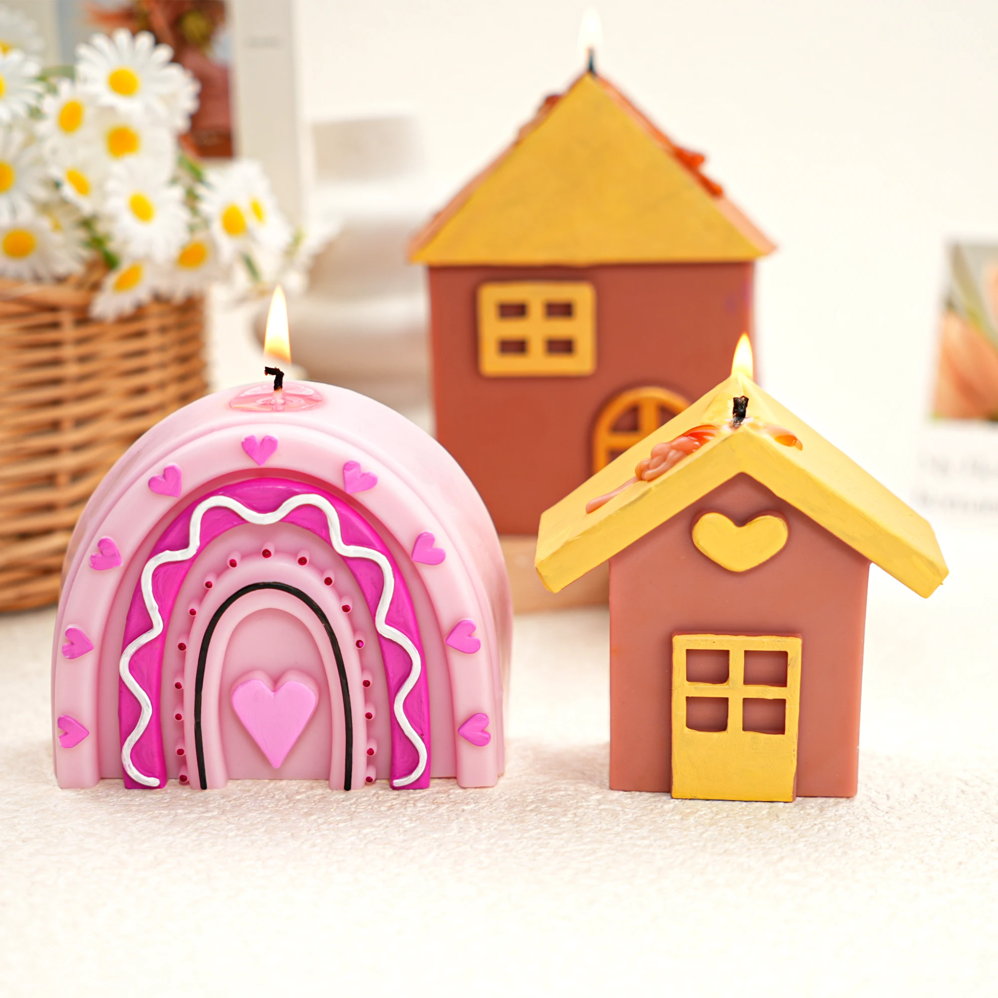 House Silicone Candle Mold Sloping Roof Love/Heart Knot/Doors And Windows with Sloping Roof/Love Wave Design House DIY Soap Mold