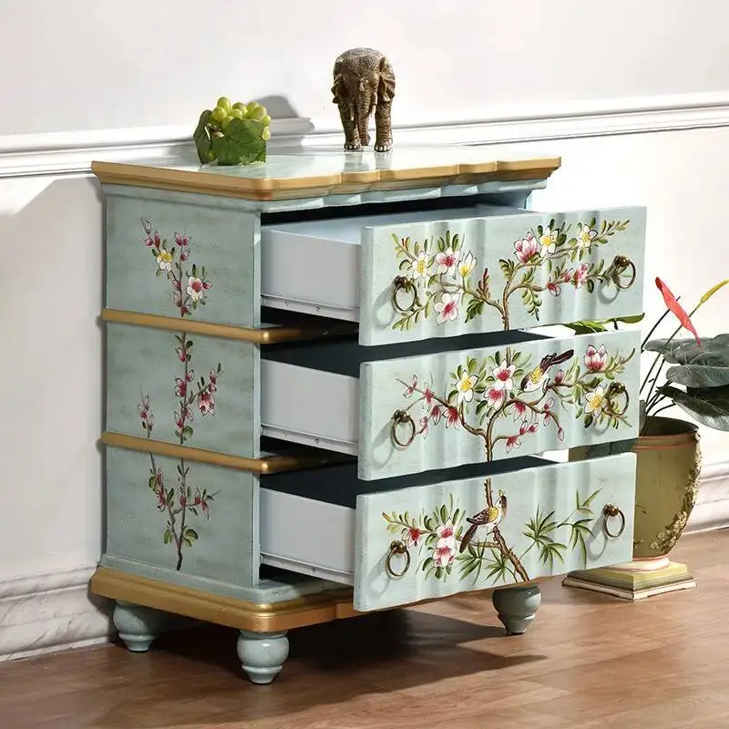 

Large Organizer Classic Green Wooden European Nightstands Bedroom Nightstands Space Saving Wood Table De Nuit Furniture Bedroom