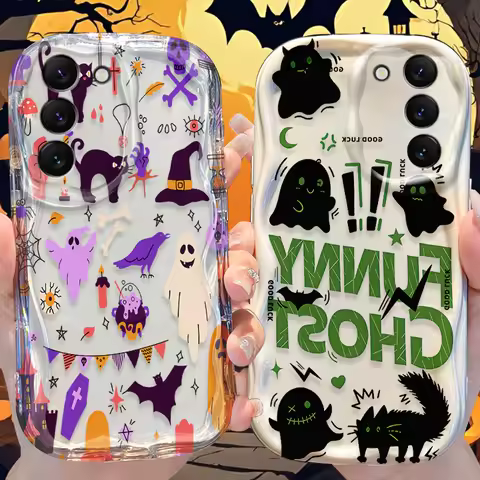 Halloween Wave Case for Samsung Galaxy S24 S23 S22 S21 Ultra Plus S20 FE A73 A72 A71 A55 A54 5G A53 A52 A51 4G A50S A50 Cover