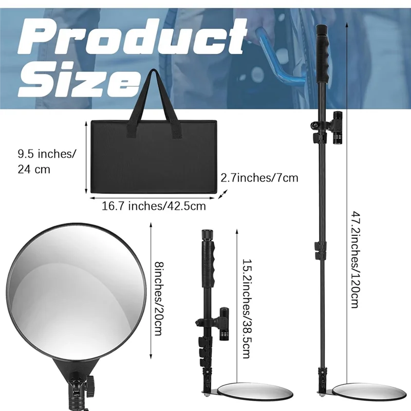 AB34-車両下検査ミラー、ライトと伸縮ハンドル付きハンドヘルド検査ミラー、車両下トラックスペアパーツ用