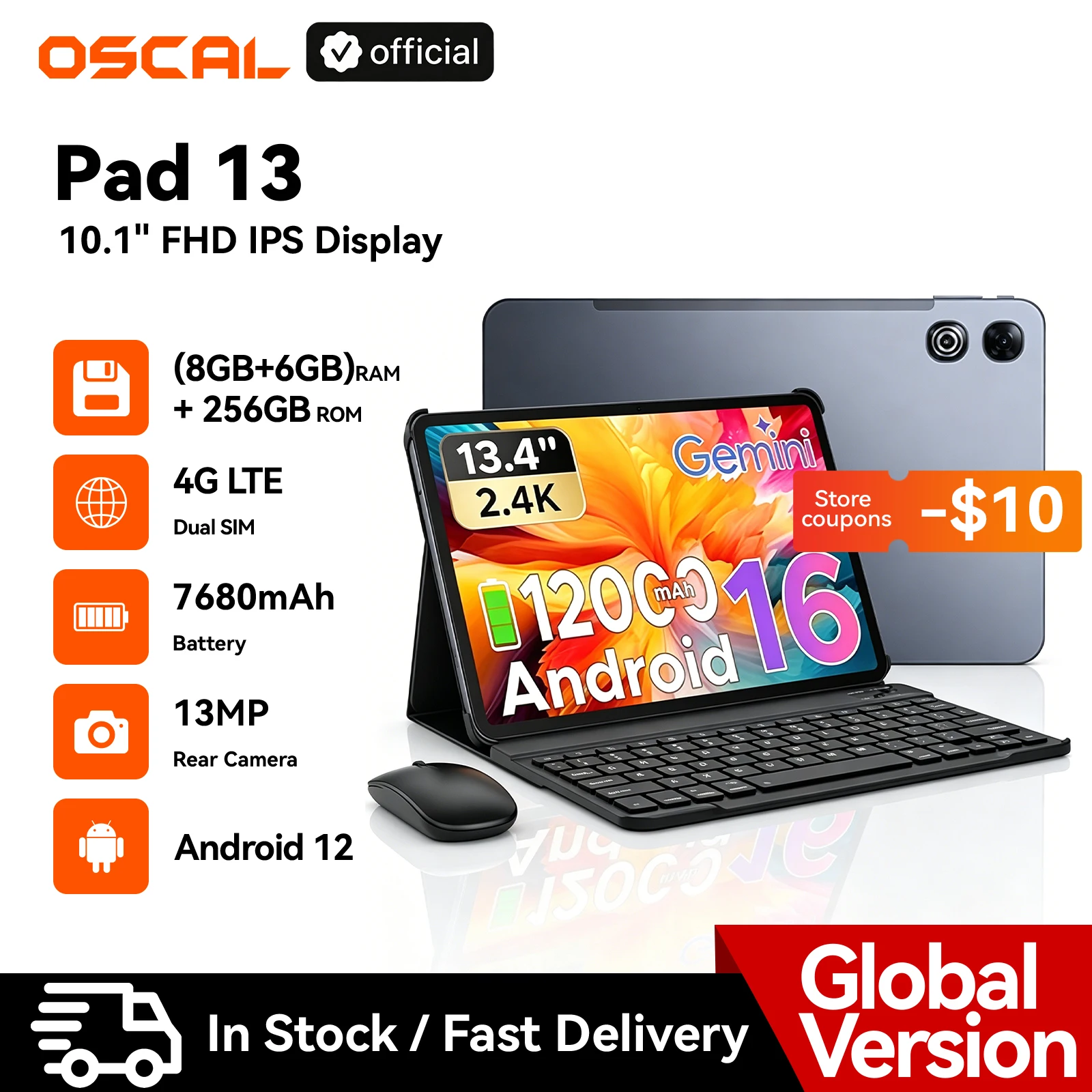 

Blackview OSCAL Pad 13 Tablet PC 14(8+6)GB 256GB Android 12 10.1'' HD+IPS Display Unisoc T606 Tablet PC with Stylus Pen, 7680mAh