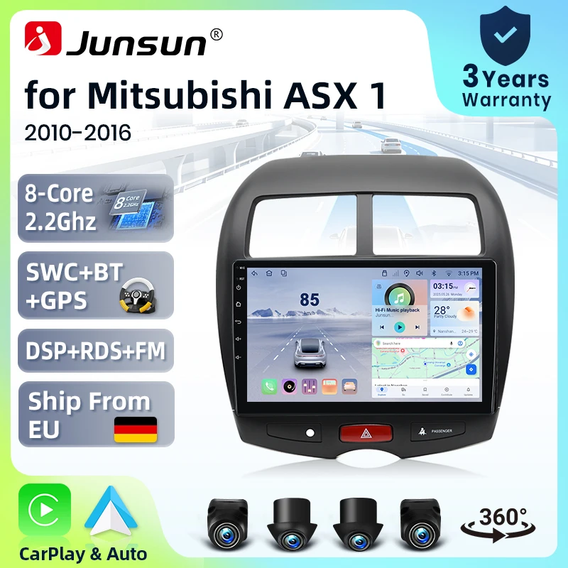 Systèmes stéréo intelligents Android 15 de 10 pouces Junsun pour Mitsubishi ASX 1 2010-2016, autoradio avec CarPlay sans fil, commande vocale AI, écran tactile IPS, lecteur multimédia intelligent, unité principale 2 Din, GPS, Mirror Link, Bluetooth automobile, 4G, 8 cœurs, FM, DSP, RDS, SWC
