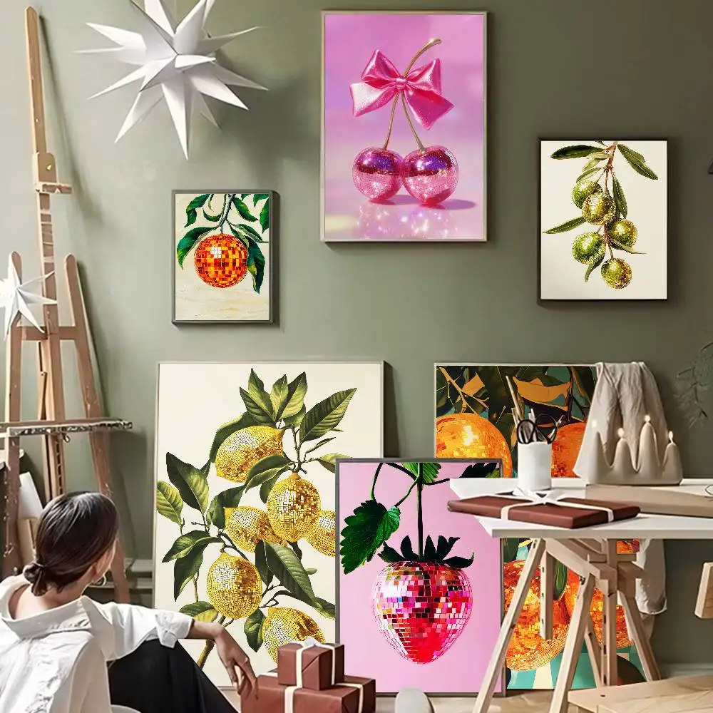 

Retro Trendy Fruit Disco Ball Orange Mirrorball Whitepaper Poster Waterproof Paper Sticker Coffee House Posters Wall Stickers