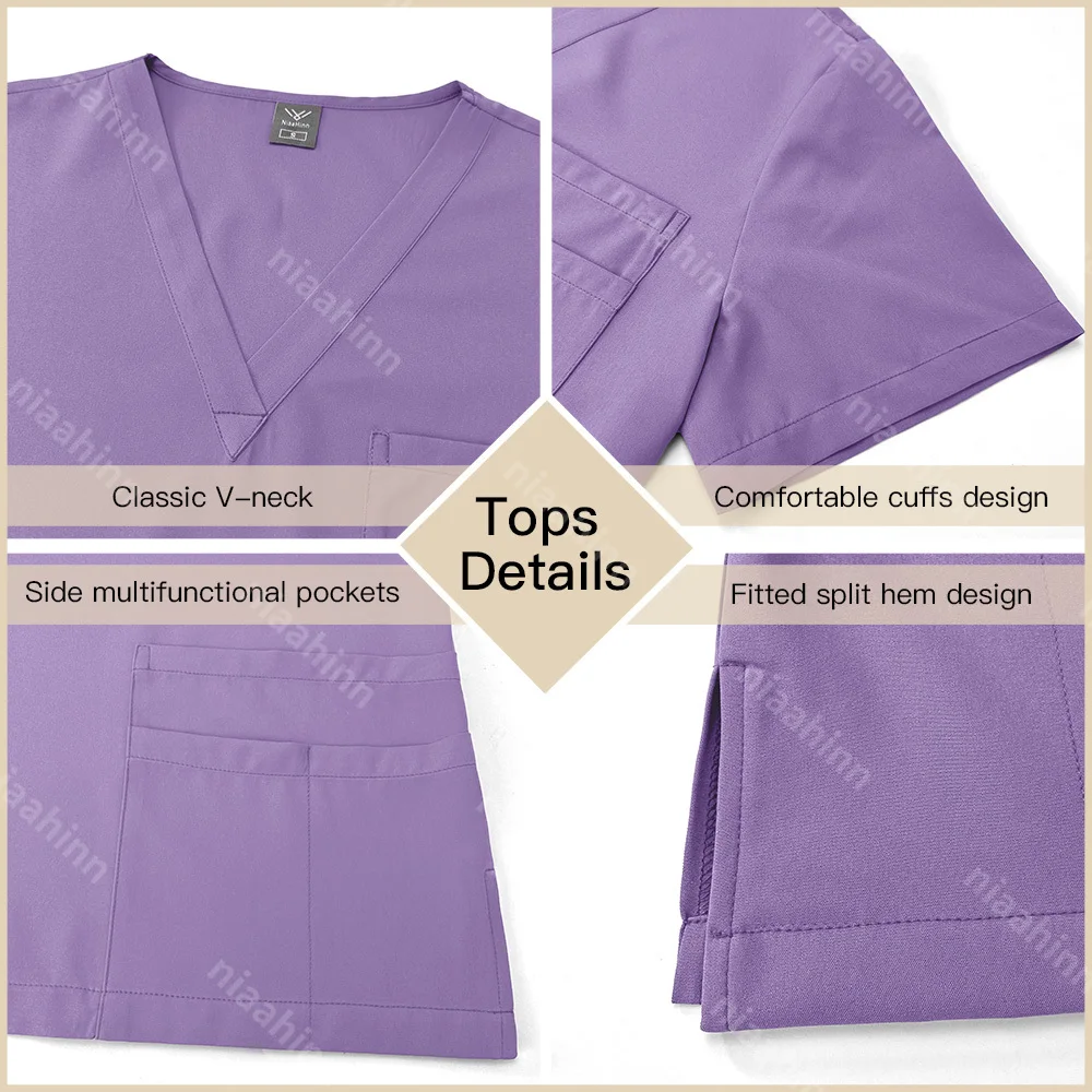 Anti-Rimpel Veterinaire Werkkleding Zachte Stof Polyester Spandex Pak Wasbare Verpleging Scrub Set Voor Dames Verpleging Scrub Uniformen