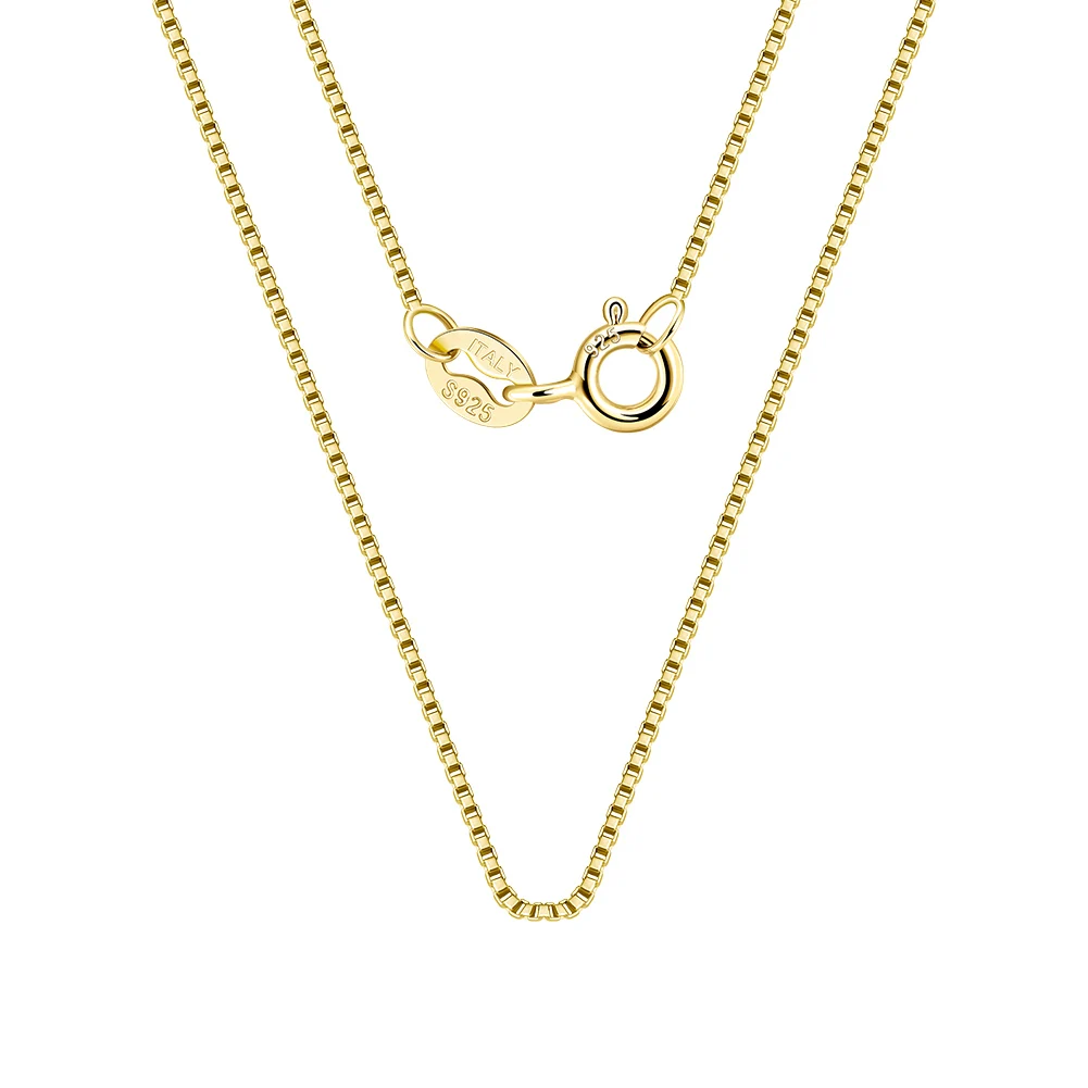 

KISS MANDY Genuine 925 Sterling Silver Box Chain Necklace for Women Party 14K Gold Plated Fashion Necklace Fine Jewelry SC07