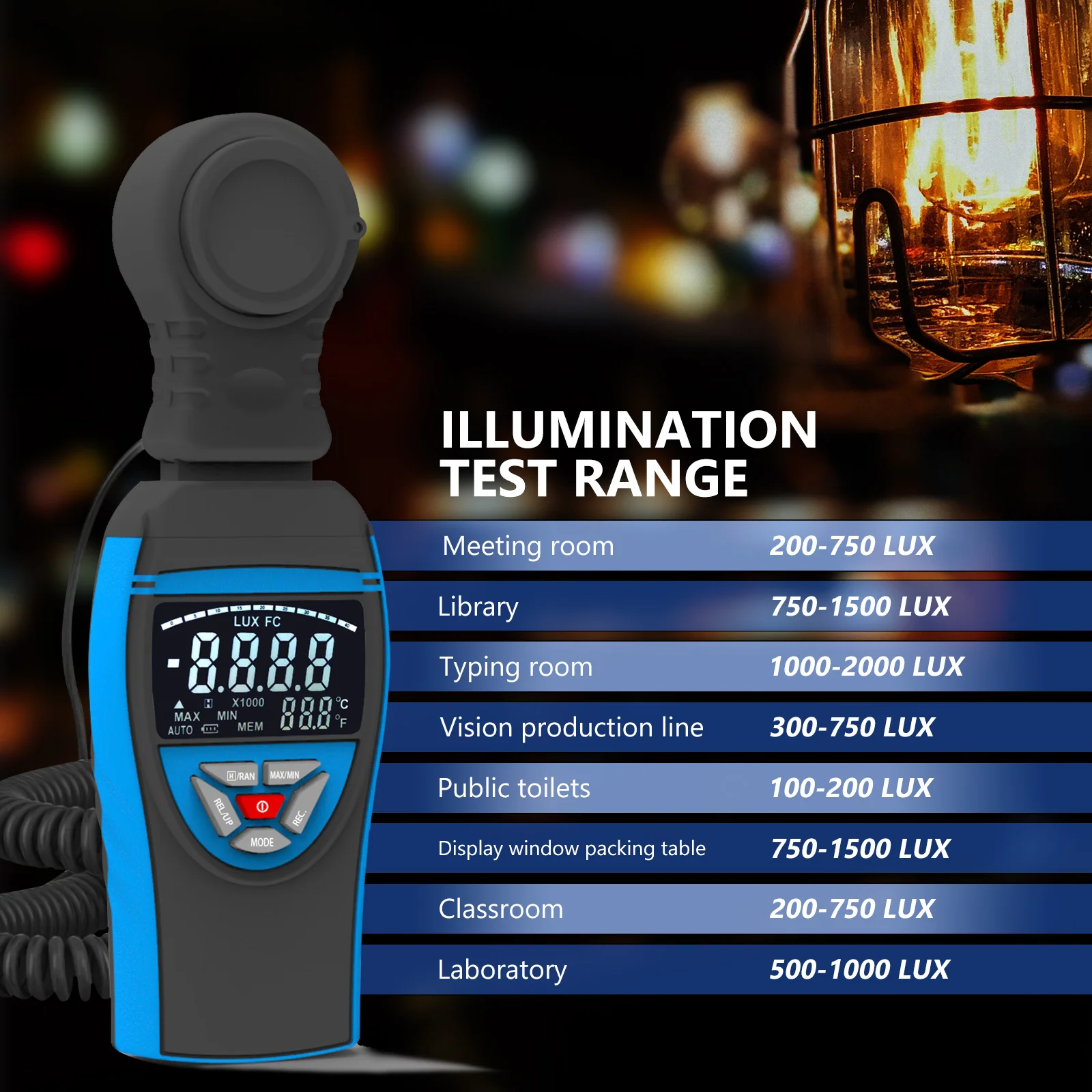 

Light Illuminance Meter, Digital Luxmeter HP-8801C Measures 0-40,000Lux/ Footcandle with Separate Lumen Sensor, Lux/FC Lights