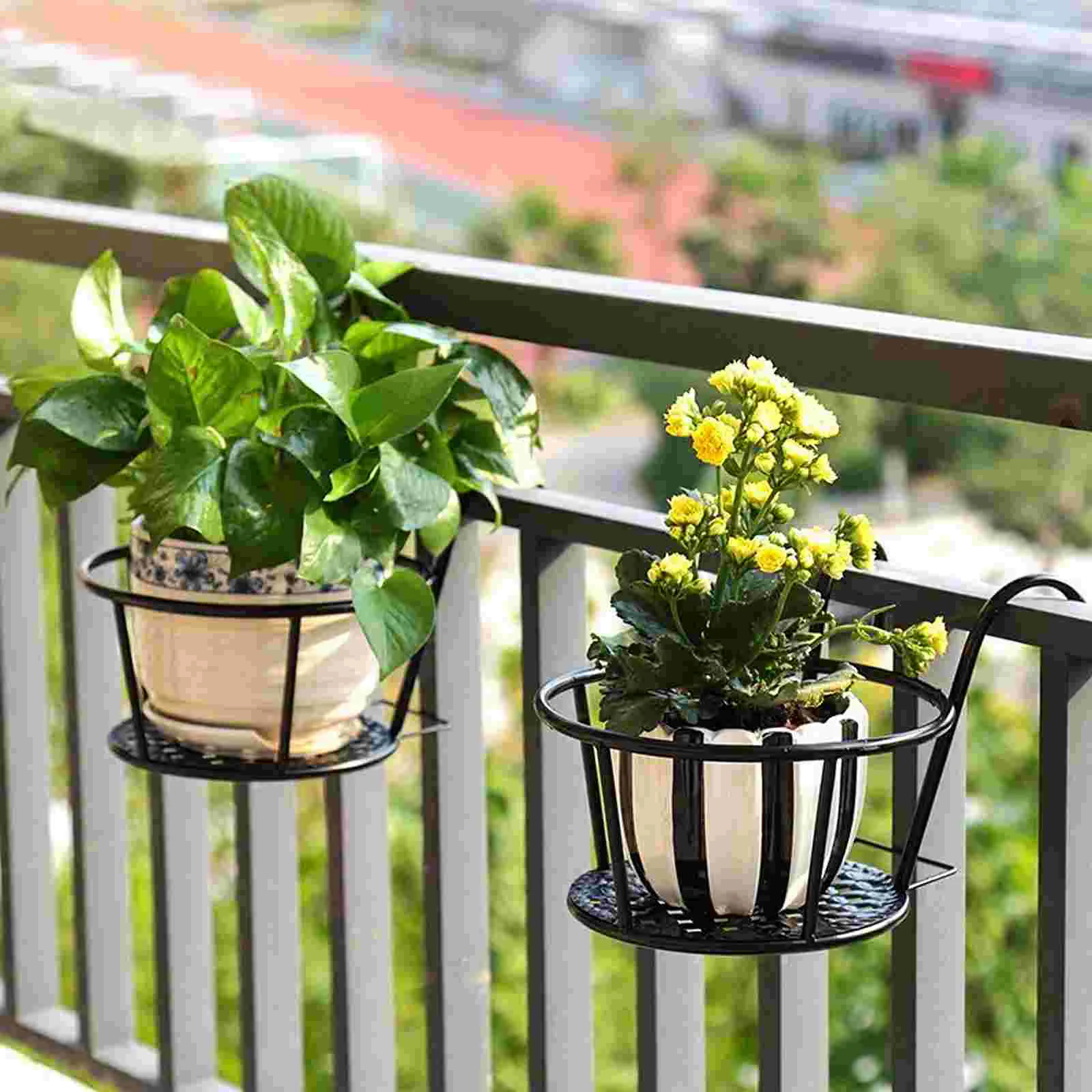 

2 PCS Flower Pot Stand Indoor Plant Balcony Flowerpot Stands Fence Track Racks Iron Pots Holders Hanging Planter Baskets