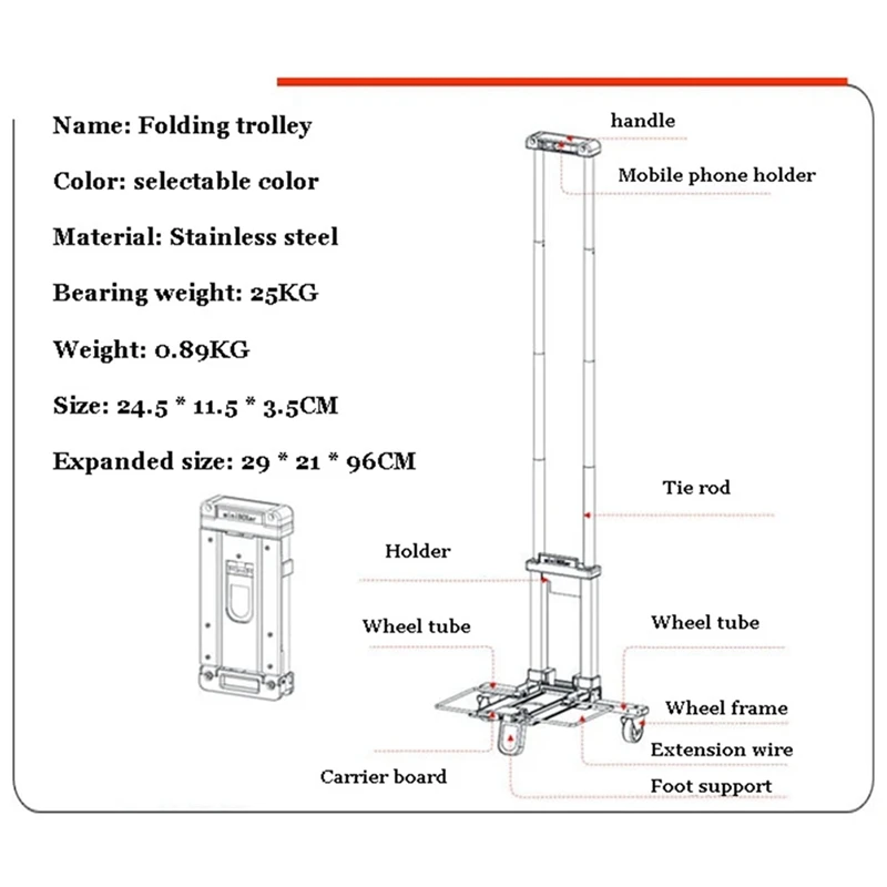 Opvouwbare trolleykoffer RVS bagage trolleykoffer PinkJAS