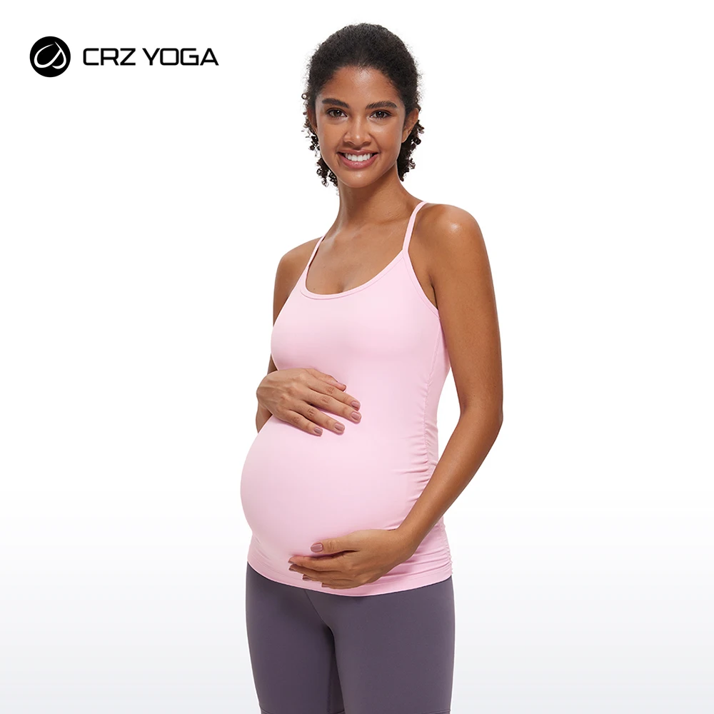 

CRZ YOGA Butterluxe Y Back Maternity Tank Top for Women Ruched Pregnancy Basic Tops Sleeveless Athletic Yoga Shirts Camisole