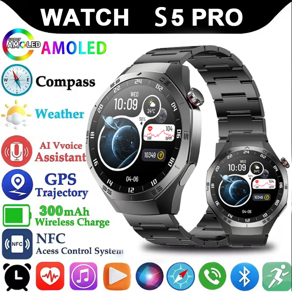 

For HUAWEI S5 Pro GPS NFC Smart Watch Men 360*360 AMOLED Screen Heart Rate Bluetooth Call IP67 Waterproof Man Smartwatch 2025