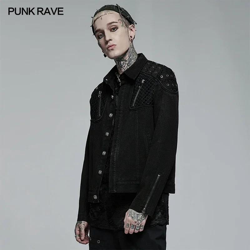 PUNK RAVE Men’s Punk Rugged Slim Fitting Jacket Casual Black Shirts Men Clothing   Four Seasons Spring/Autumn