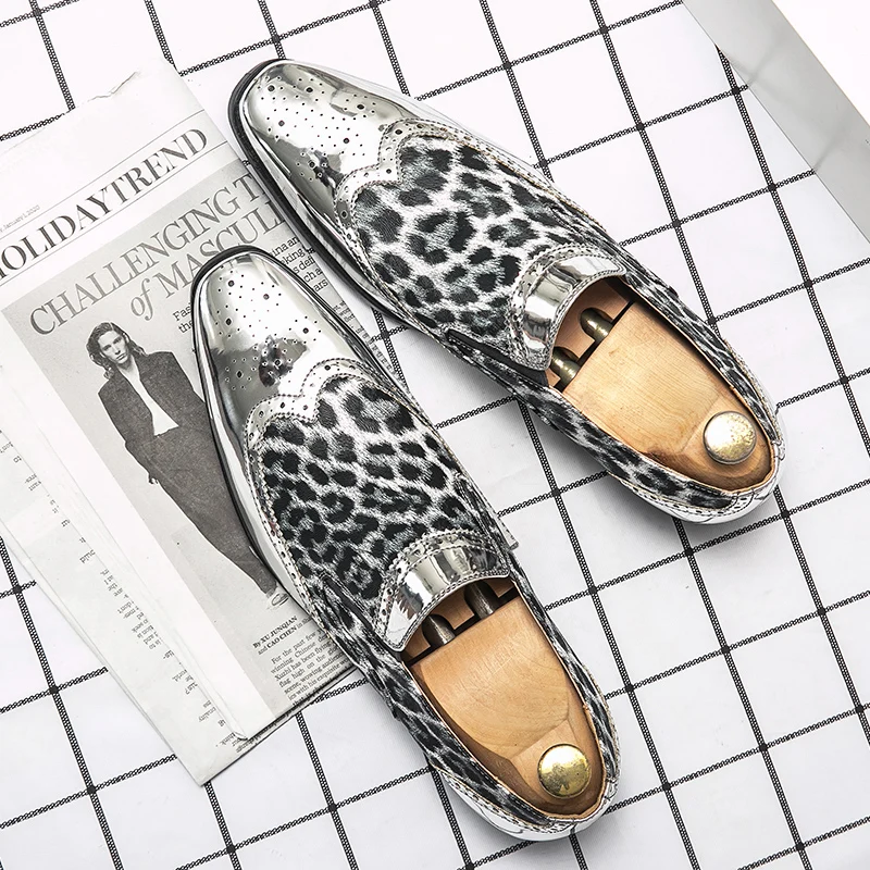 Luxury Brand New Loafers Men Golden Silver Men's Shoes Leopard Print Casual Shoes Mens Oxfords Business Wedding Moccasins Formal