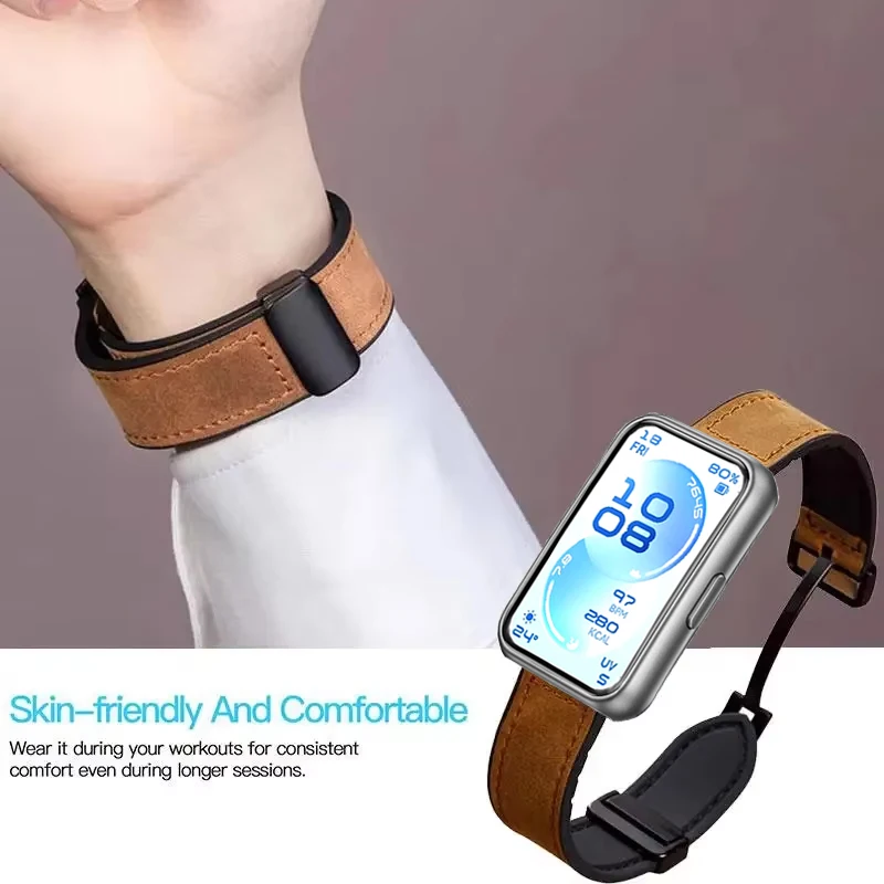 Leather+Silicone Strap For Huawei Band 11 Magnetic Sport Replacement Bracelet For Huawei Band 11Pro Wristband Correa Accessories