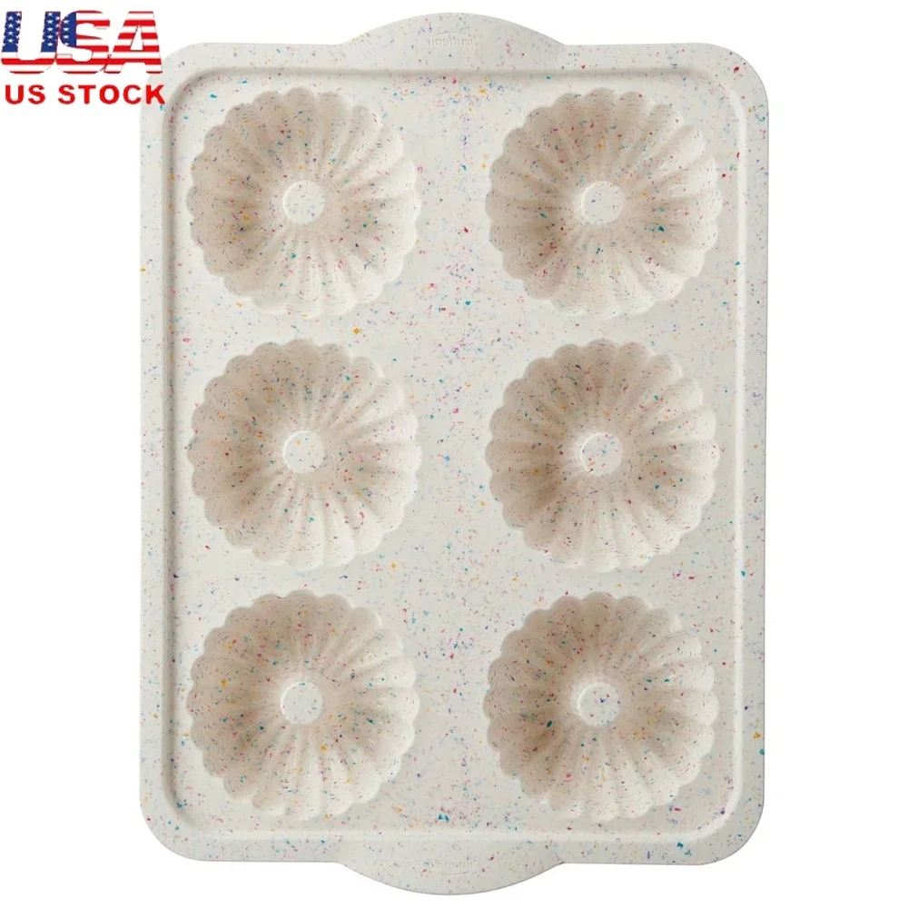 

Nonstick Silicone Mini Fluted Cake Pan Set 6 Count Confetti Dishwasher Safe Oven Microwave Freezer BPA Free Baking Molds