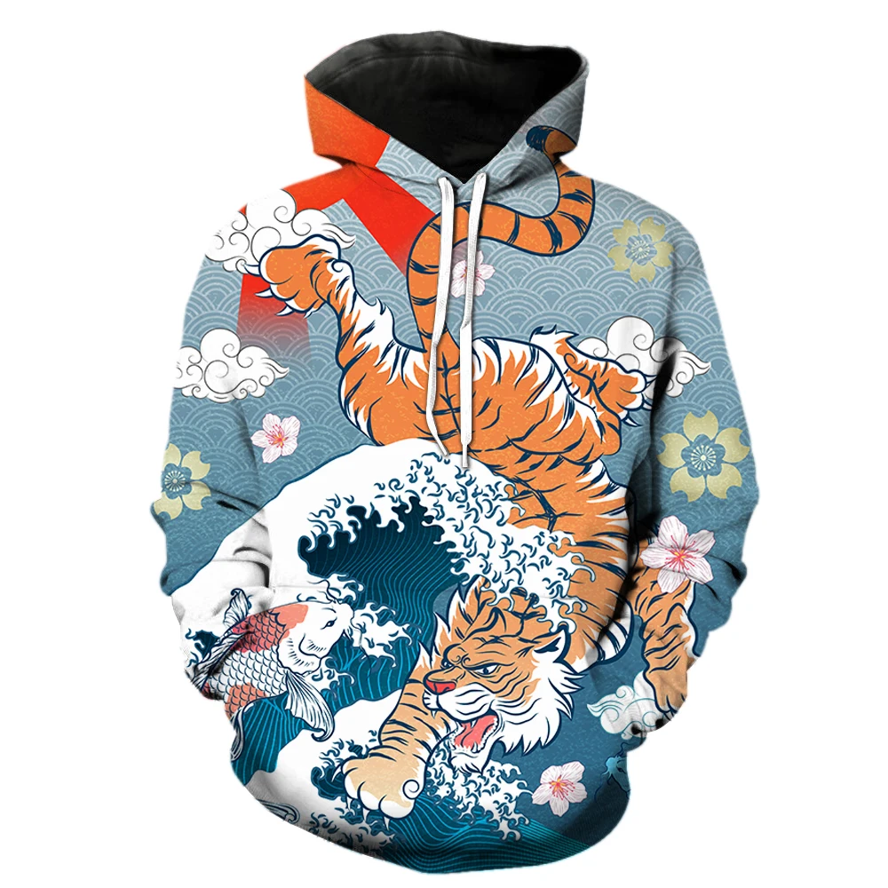 

Cartoon Animal Tiger Men's Hoodies Funny Pullover Spring Teens Casual Fashion 3D Print Cool Long Sleeve Streetwear Tops Unisex