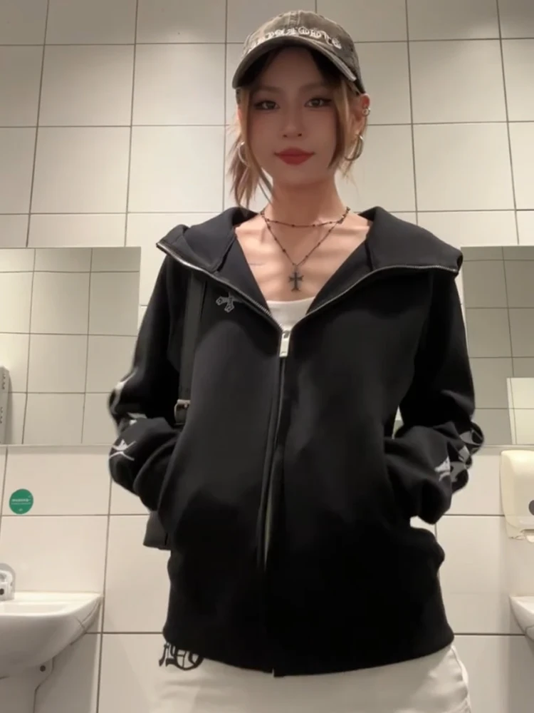 American Sle Punk Hooded ort Cardigan Damen Frühling Herbst Neu Slim Fit Oulder Top Mantel Lässig Bequem Lang Sve