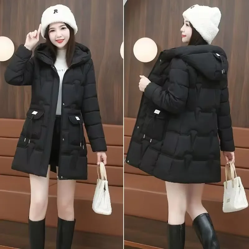 2024 New Korean Winter Women Jacket Parkas Female Long Down Down Cotton Hooded Overcoat Thick Warm Jackets Ladies Casual  Coats