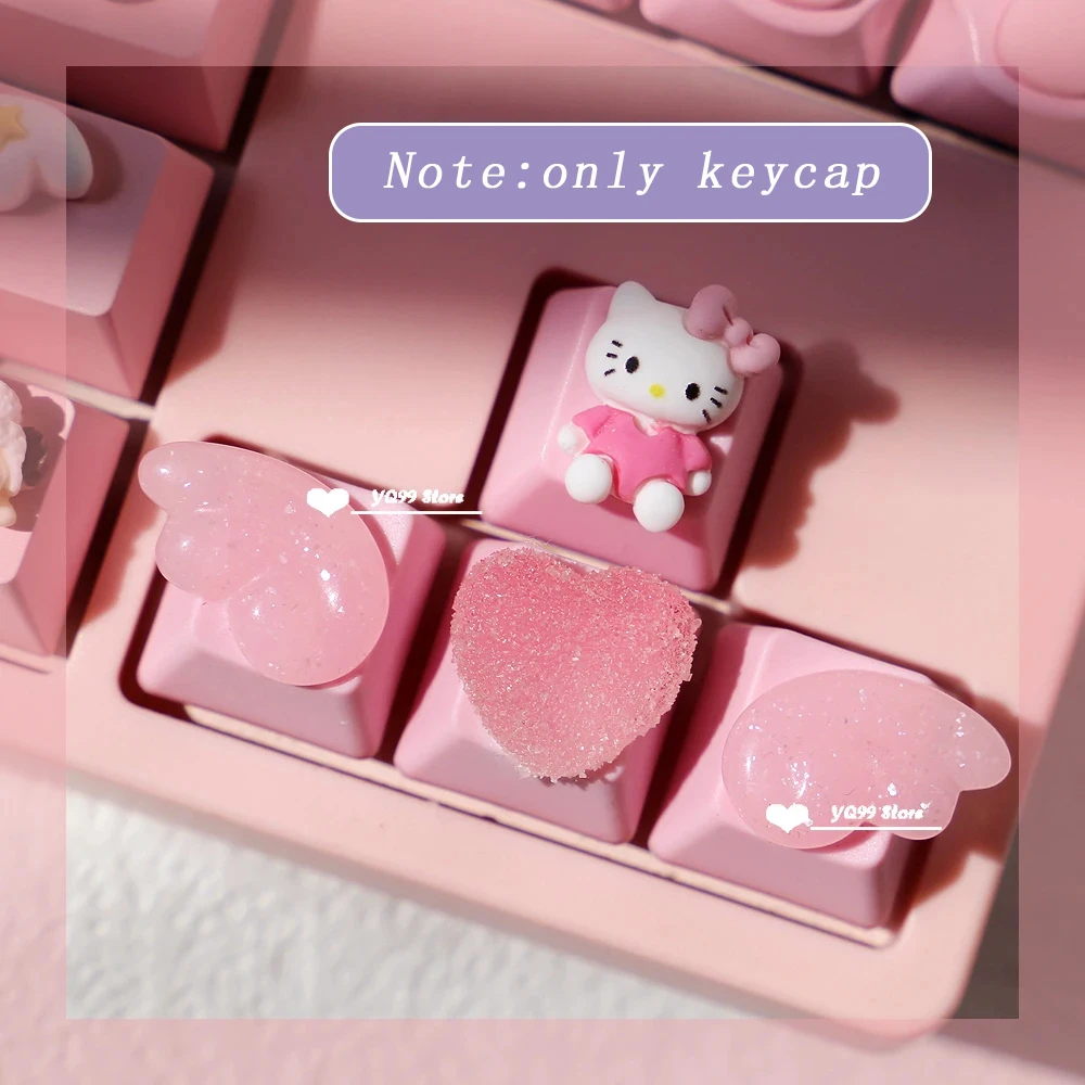لطيف شفافة الوردي أسود أبيض أجنحة كيكابس ل الكرز Mx التبديل اليدوية لوحة المفاتيح الميكانيكية R4 مفتاح مخصص القط Diy Keycap #4
