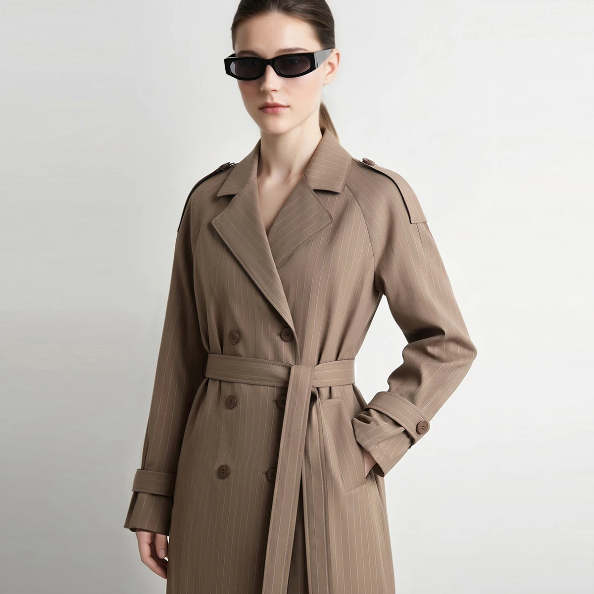 Amii Women Long Trench Coat Lapel Collar Double-Breasted Oversized Slimming Minimalist Commuter Autumn Female Clothing 12643065