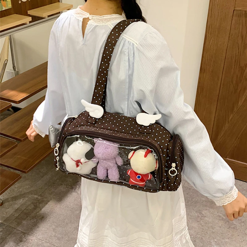 Angel Wings Ita-Tasche mit transparentem Sichtfenster, Damen-Umhängetasche im japanischen Stil, vielseitige Polka-Dot-Handtasche für den täglichen Pendelverkehr – Detail 21