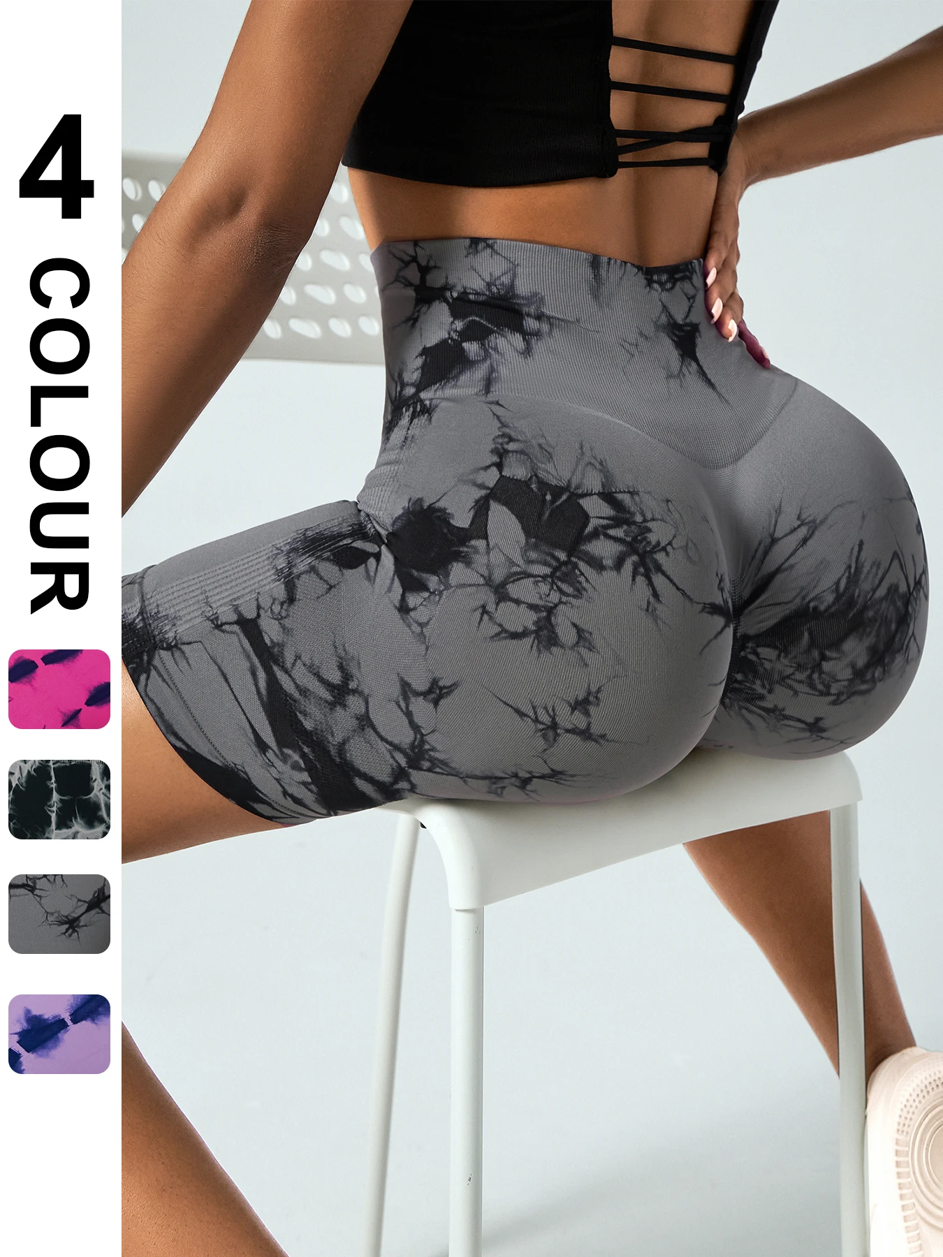 Tie Dyed Seamless Fitness Pants WOMEN'S High Waist and Hip Lifting Sports Tight Shorts Running Sexy Peach Fitness Yoga Shorts