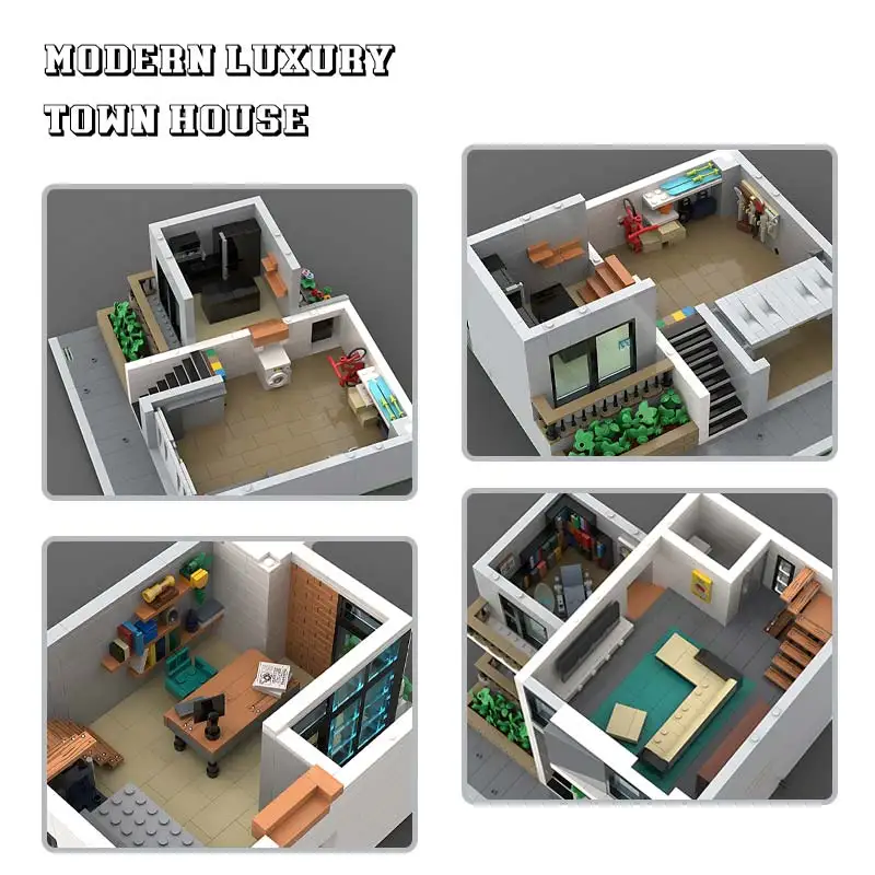 MOC-123302 Modern Luxury Town House Building Blocks DIY Assembly City Architecture Model Advanced Bricks Collectible Toy Gifts