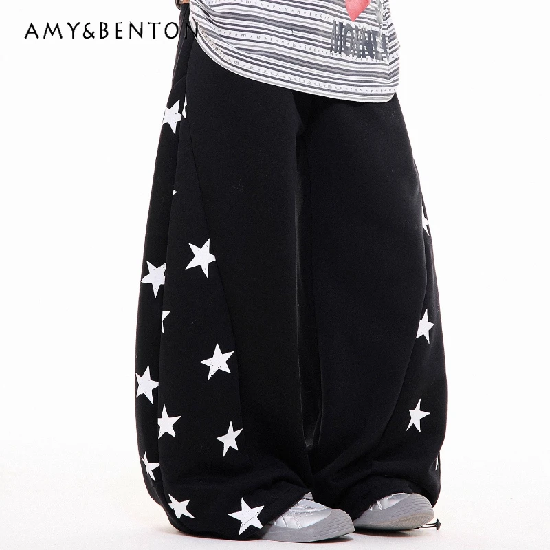 

American Retro Color-Block Star Women's Casual Pants 2025 Autumn Winter New Sweet Cool Loose Versatile Wide-Leg Trousers Ladies