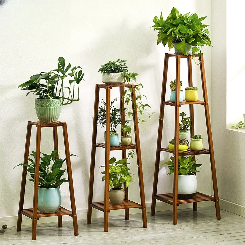 

Balcony Flower Shelf Hall with Flower Pot Shelf Living Room Plant Shelf Wooden Floor-to-ceiling Indoor Movable Succulent Flower