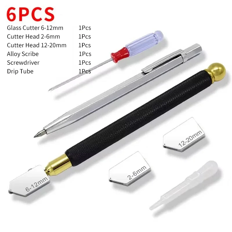 Glass Cutter Set Oil-filled Glass Cutting Diamond Glass Professional Tile Cutting Tool Suitable for 2-20mm Thick Glass