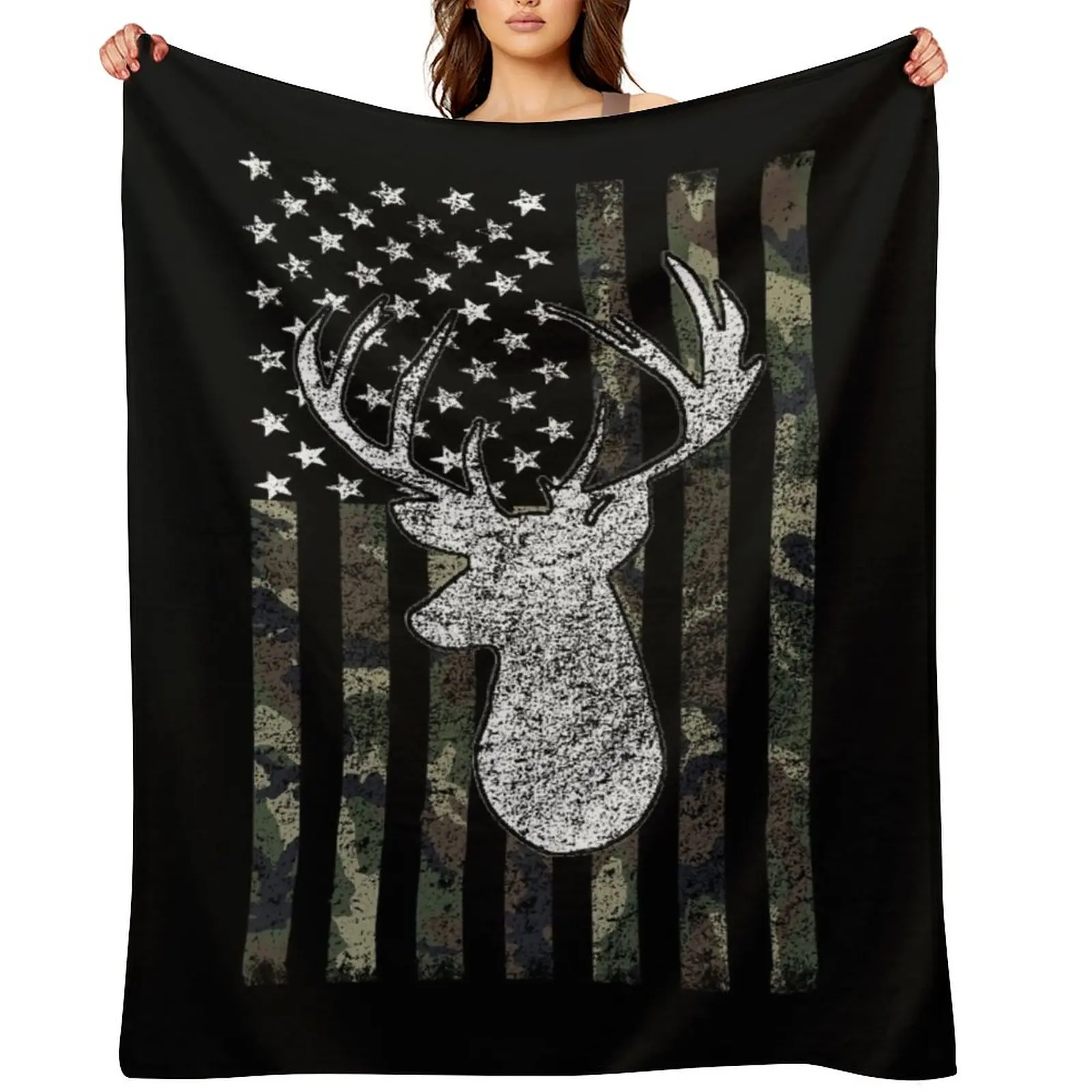 

Deer Hunting Buck Camouflage Flag Throw Blanket Furrys Soft Plush Plaid Soft Plaid for sofa Blankets