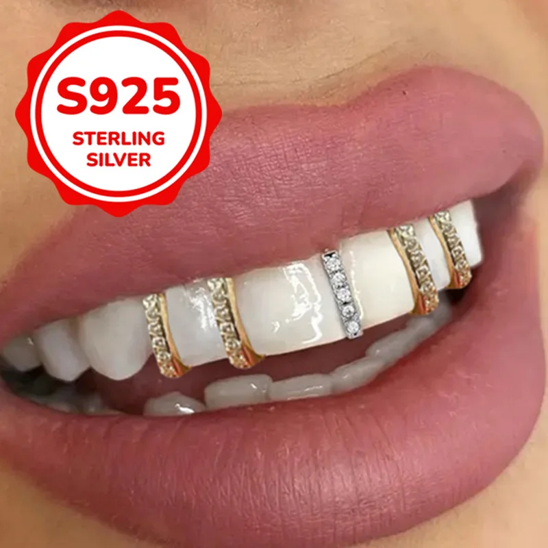 

S925 sterling silver HIPHOP interdental jewelry teeth DIY hip-hop braces trendy fashion