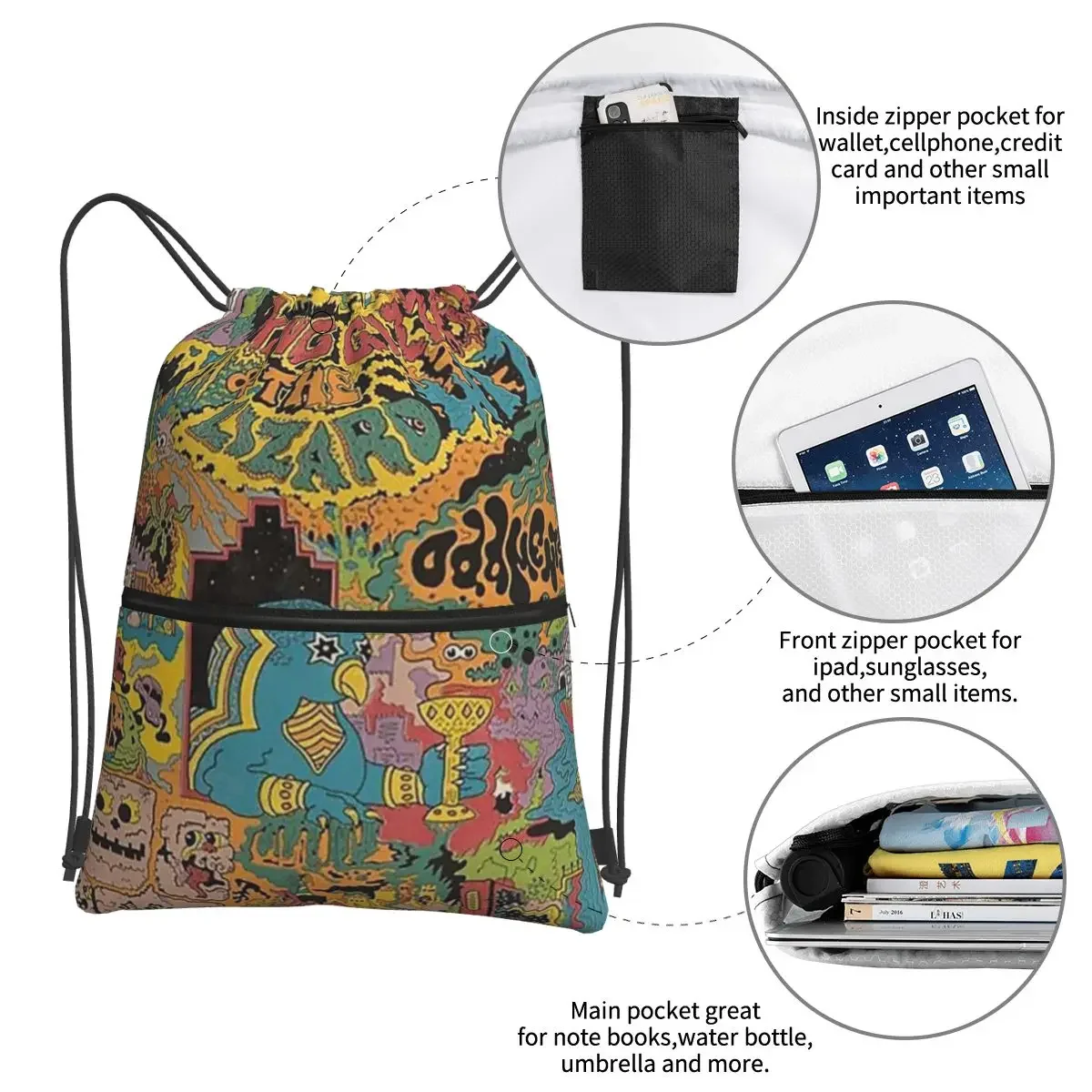 King Gizzard Oddments Portable Backpacks Drawstring Bag Multi-function Drawstring Bundle Pocket Storage Bags For School Students