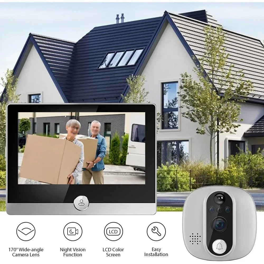 

WiFi 1080P Video Doorbell Camera, 2.4GHz Peephole Camera Door Viewer with 4.3inch LCD Display, 120 Degree View Angle